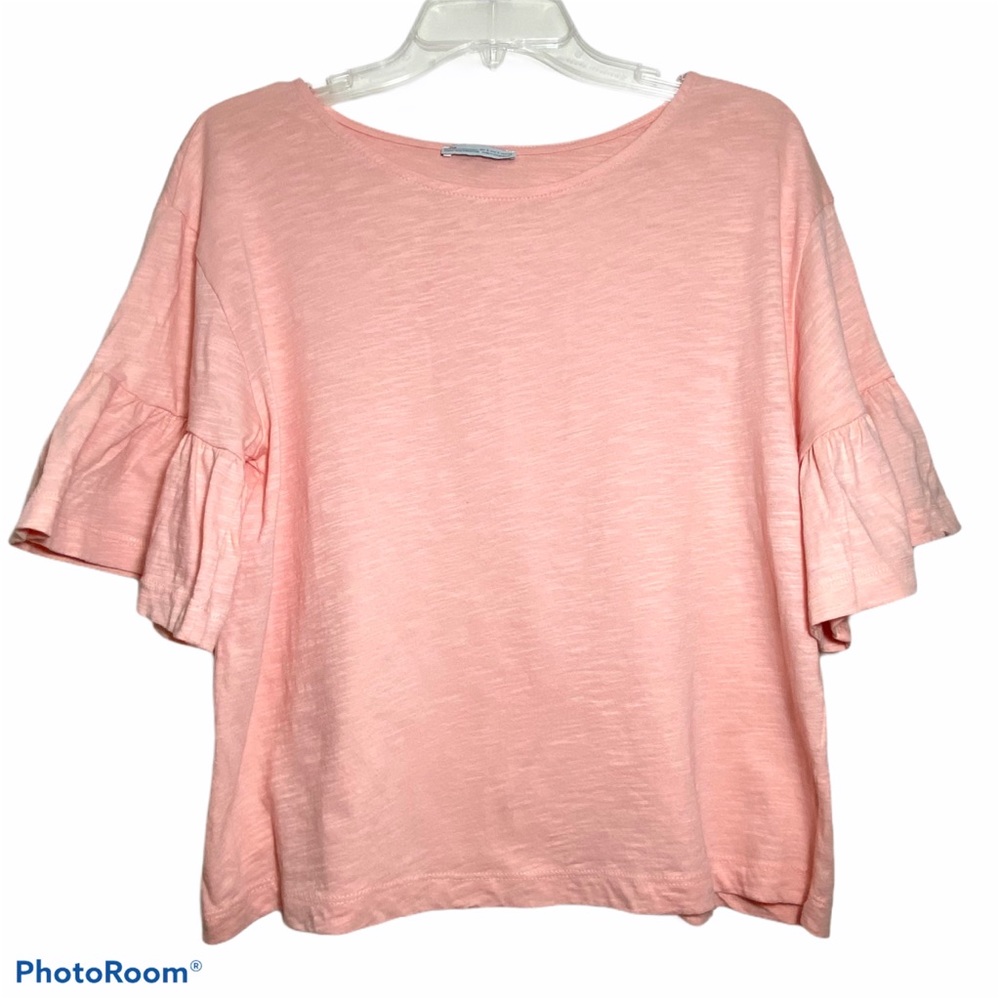 Zara Basic Collection Short Bell Sleeve Top Sz Sm